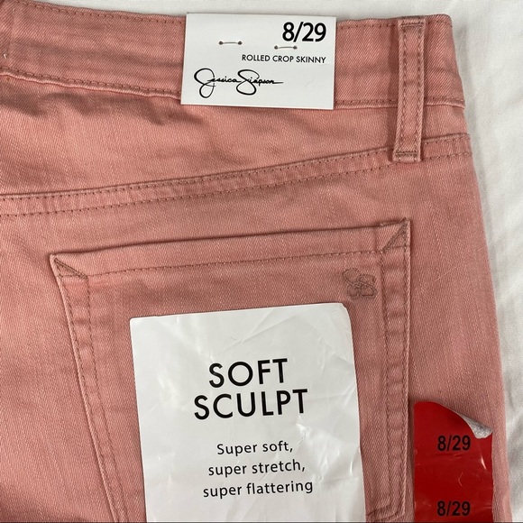 Jessica Simpson Rolled Crop Skinny Mid Rise Peach Color Denim Jeans  Sz 8 - Picture 7 of 10